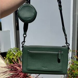 Coach Holden Crossbody Pebble Leather with Round Coin Case Evergreen